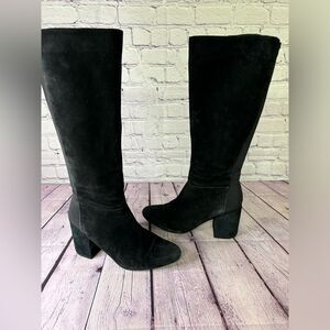 Me Too Classic Minimalist Black Suede Block Heel Tall Knee-High Zip Boots Size 8